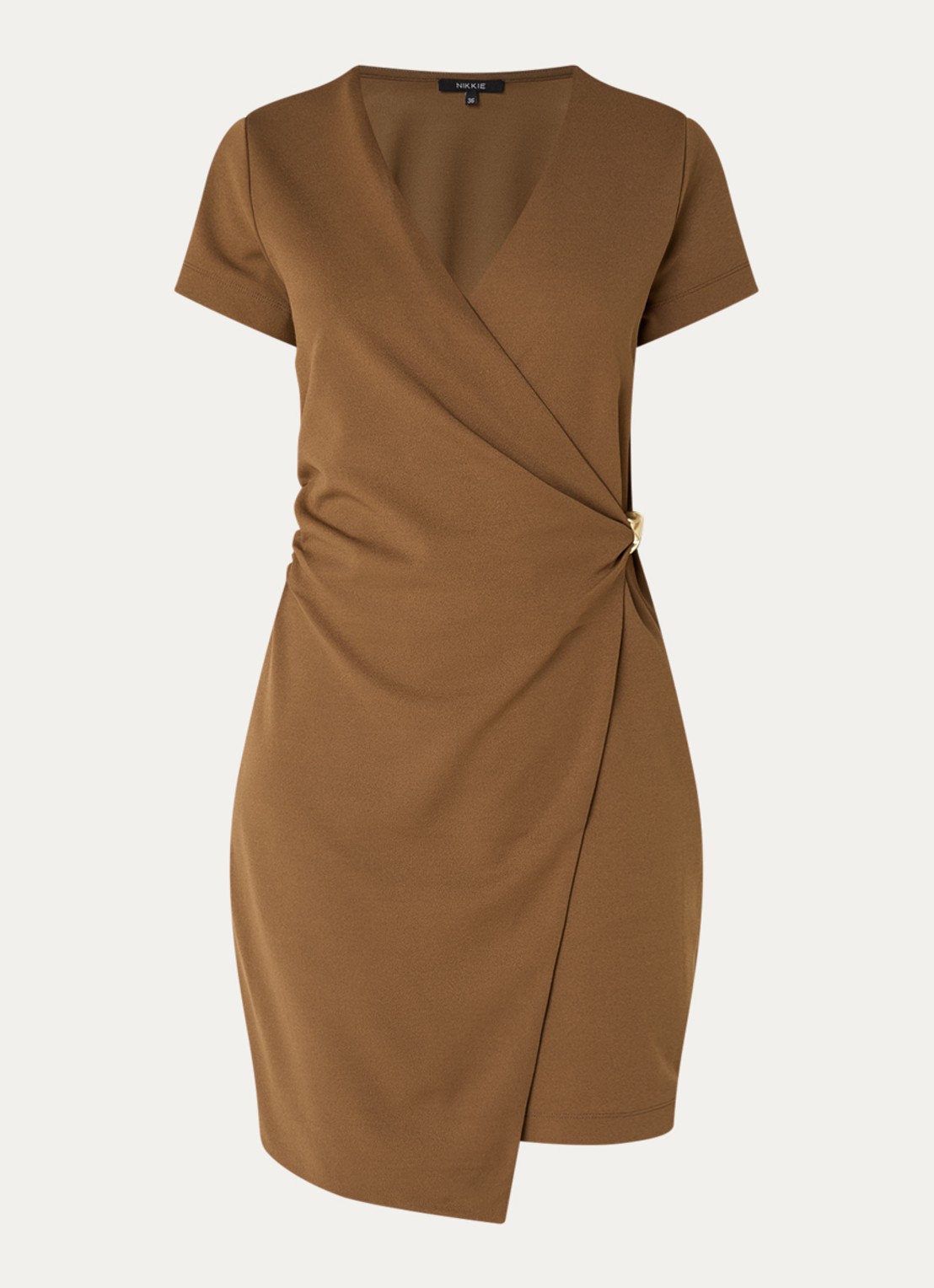 NIKKIE Rimini mini jurk met V-hals - voorkant 2 cognac