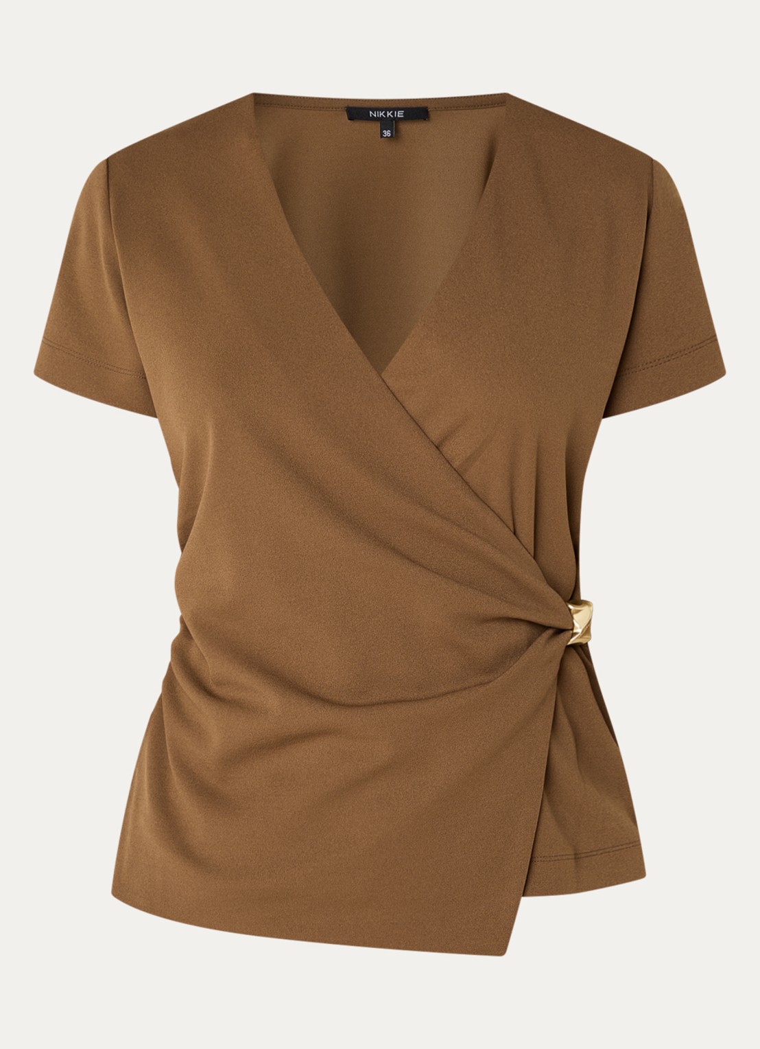 NIKKIE Rimini top met V-hals - voorkant 2 cognac