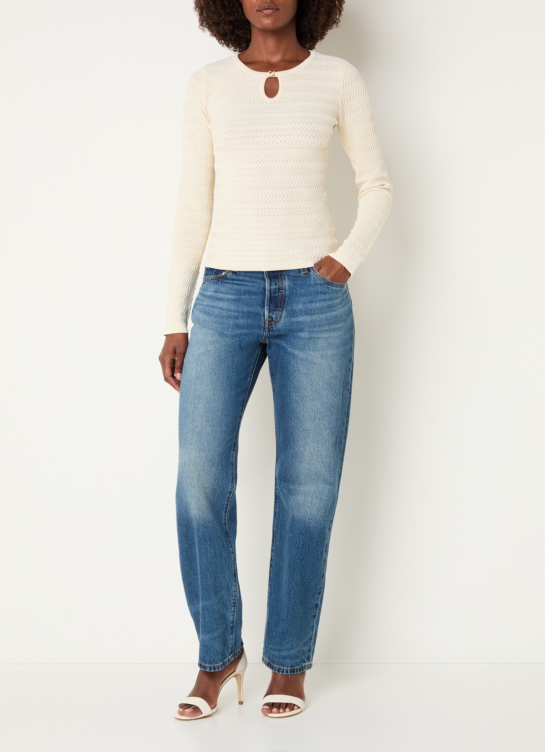NIKKIE Riom top met structuur - voorkant 2 creme