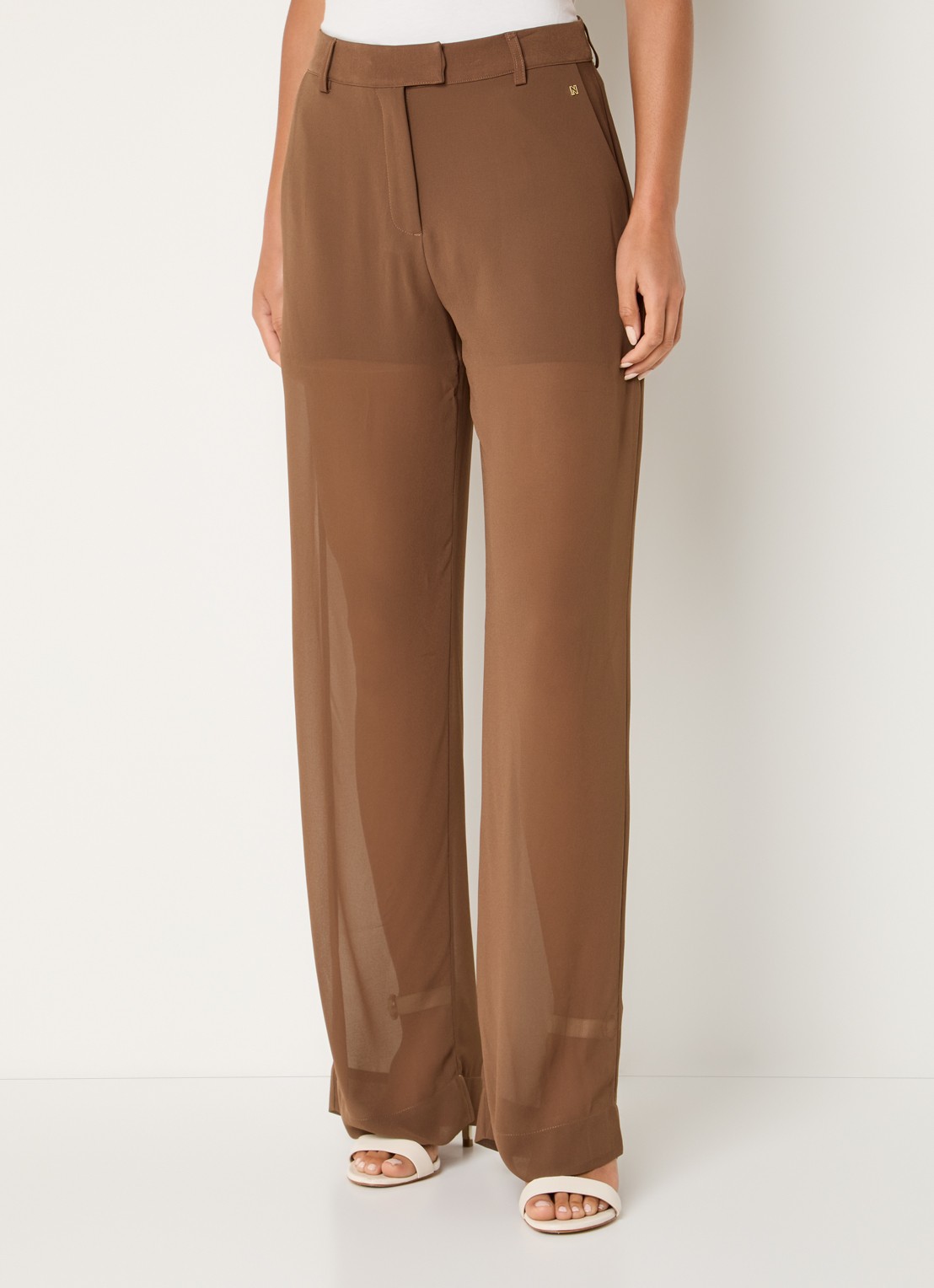 NIKKIE Rioverde high waist straight fit pantalon van mesh - detail 2 bruin