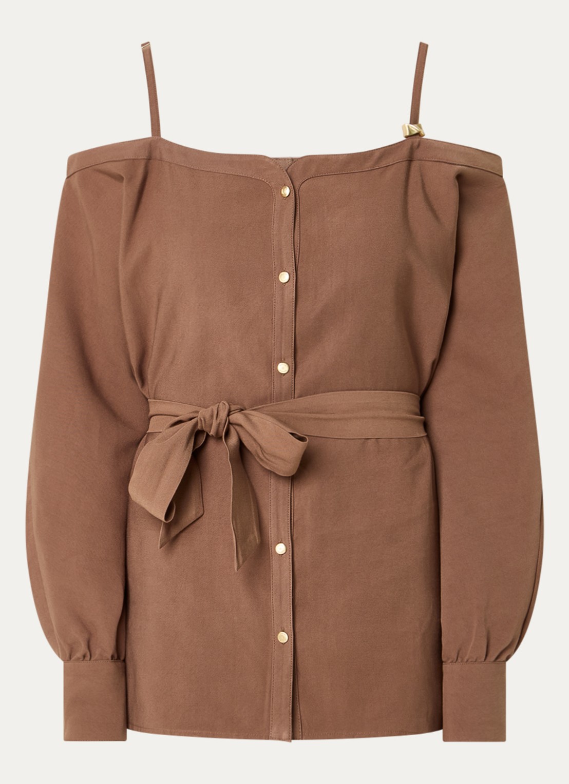 NIKKIE Riva blouse met strikceintuur - voorkant 3 bruin