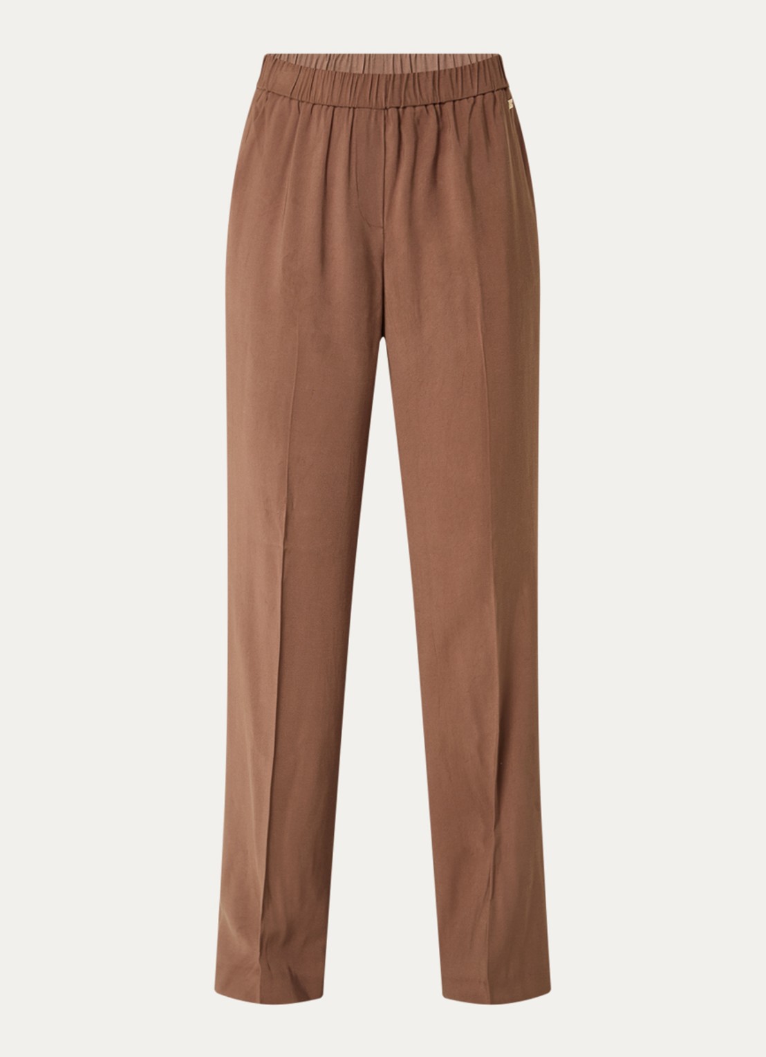 NIKKIE Riva mid waist straight fit pantalon met persplooi en steekzakken - voorkant 3 bruin