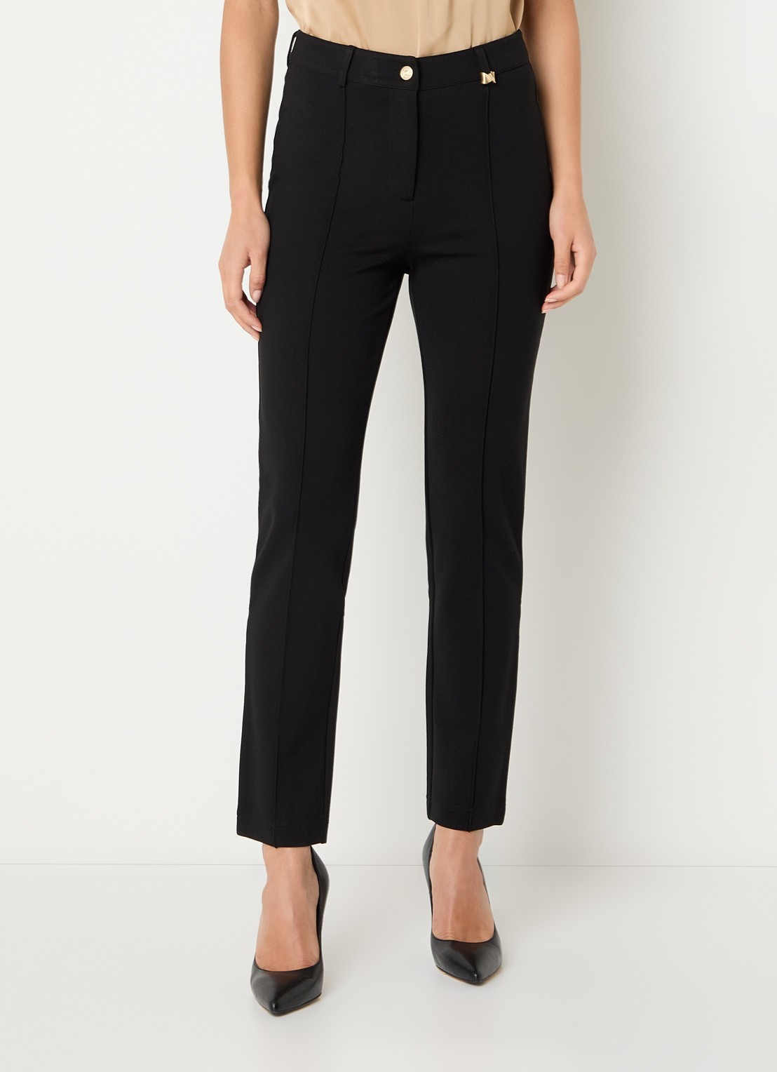 NIKKIE Rivello high waist slim fit pantalon van jersey met siernaad  - detail 2 zwart