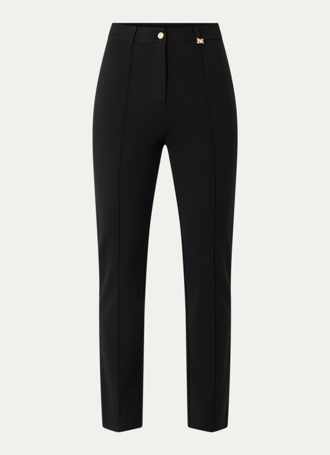 NIKKIE Rivello high waist slim fit pantalon van jersey met siernaad  - voorkant 3 zwart