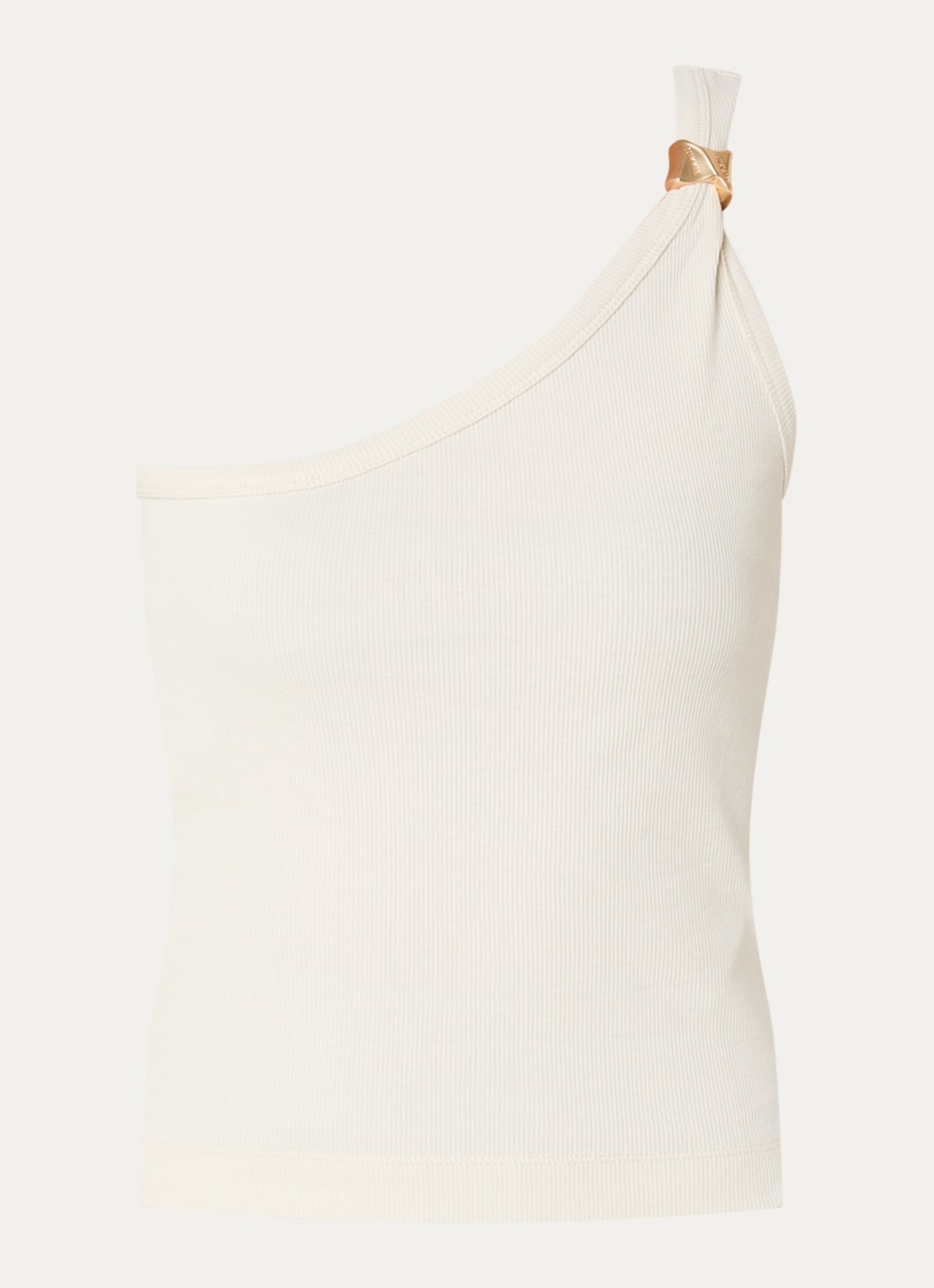 NIKKIE Roselle one shoulder top met ribstructuur en kralendecoratie - voorkant 3 creme