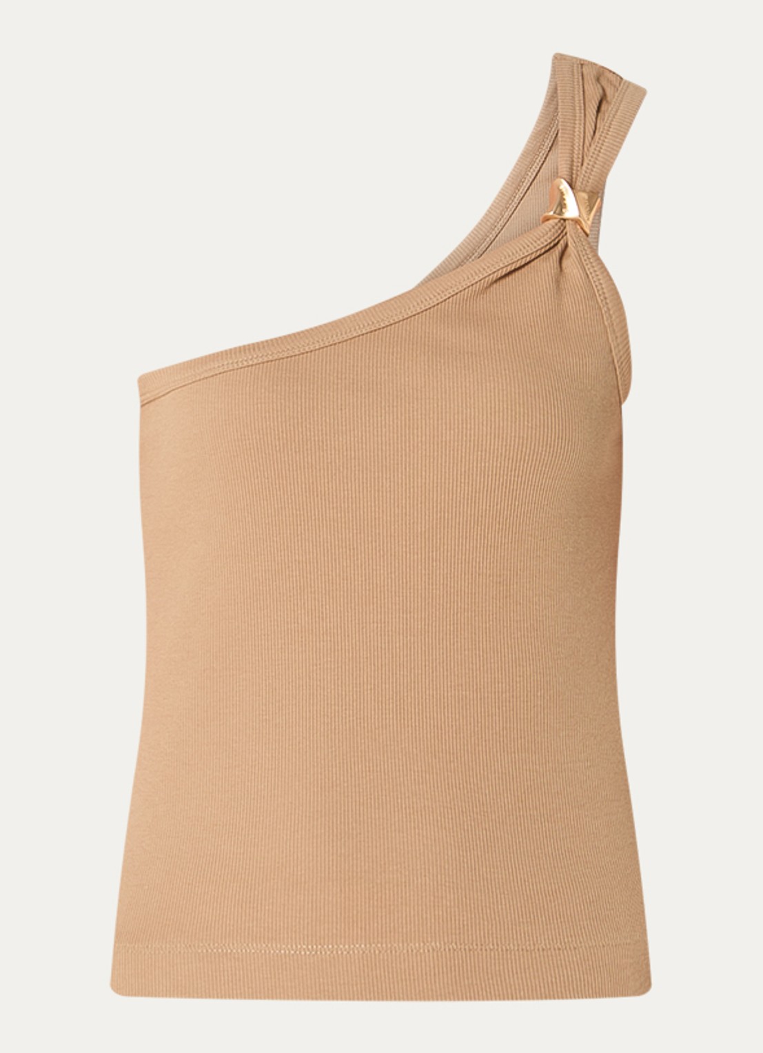 NIKKIE Roselle one shoulder top met ribstructuur en kralendecoratie - voorkant 2 camel