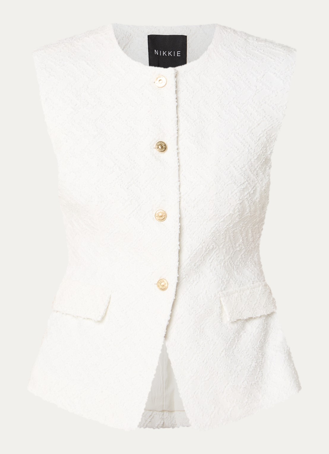 NIKKIE Rosetta grofgebreid gilet met ronde hals - voorkant 2 wit
