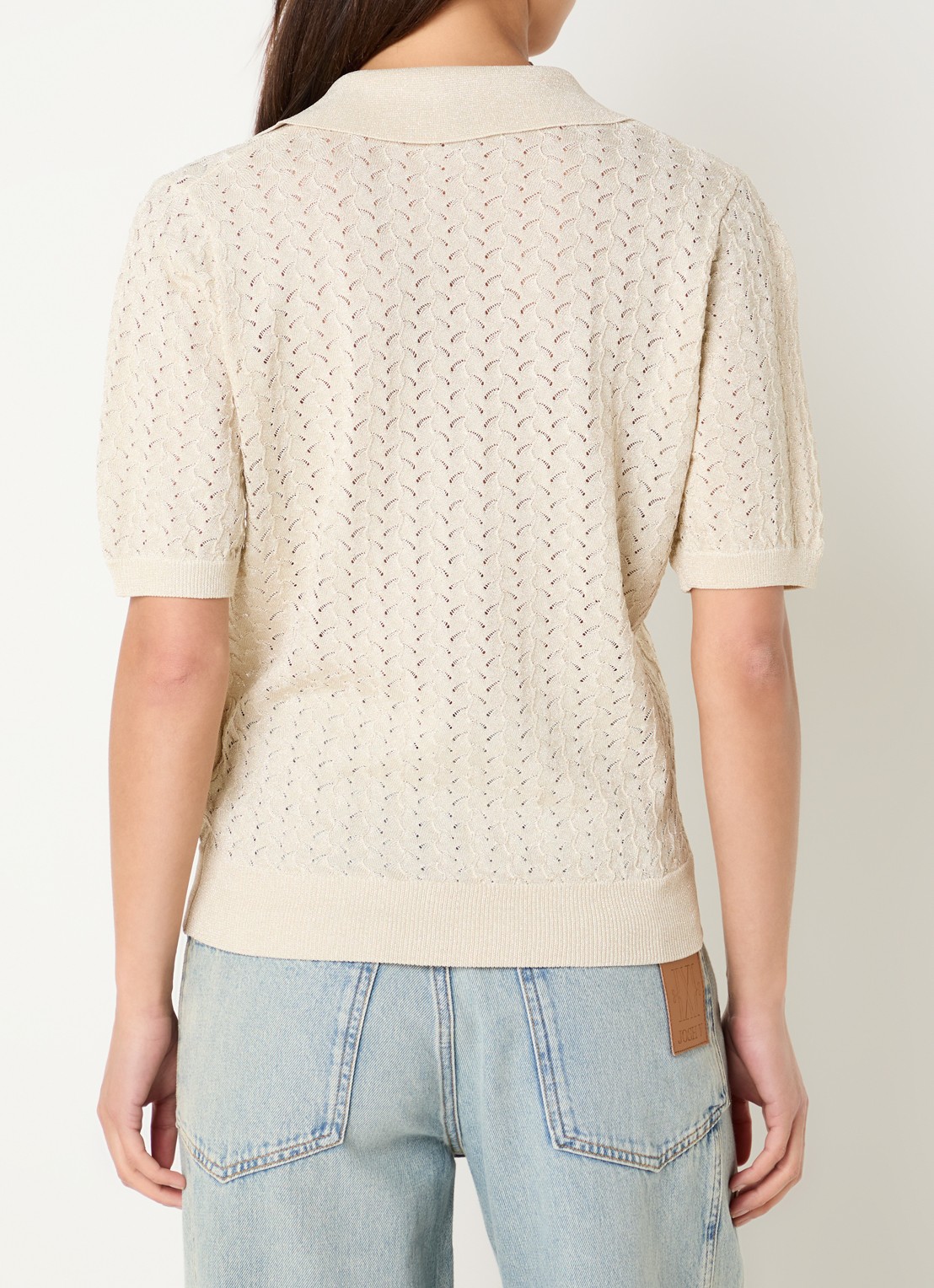 NIKKIE Rouen top met lurex en opengewerkt dessin - achterkant 4 beige
