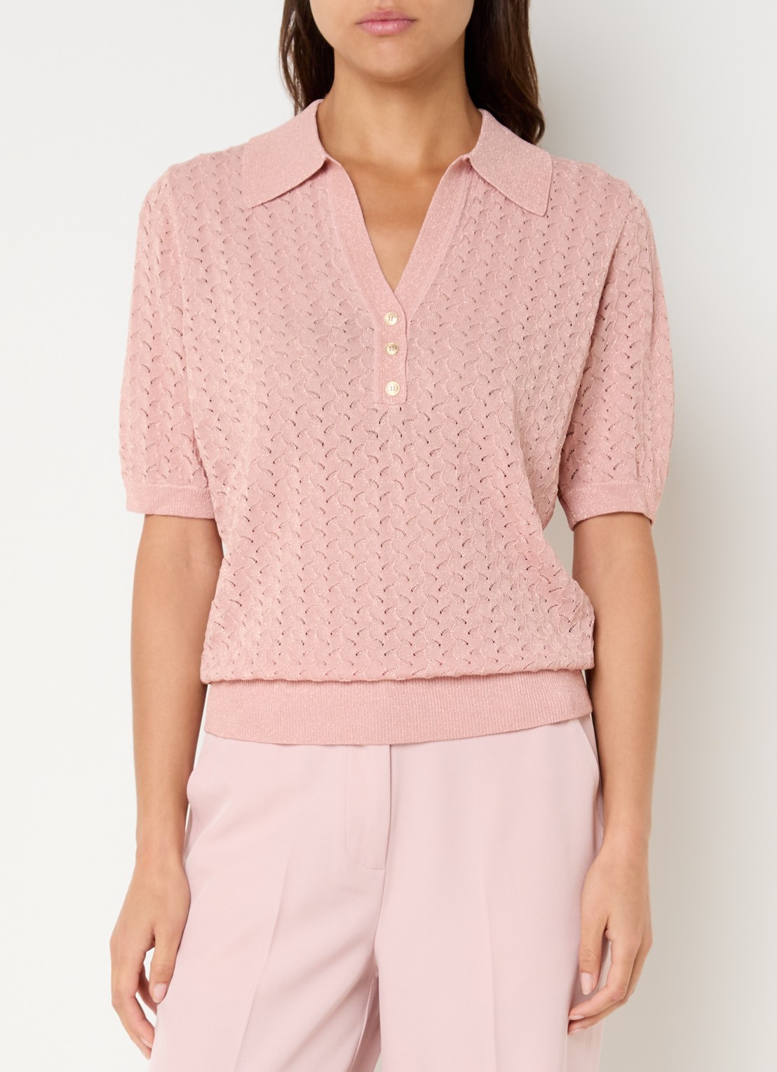 NIKKIE Rouen top met lurex en opengewerkt dessin - detail orange