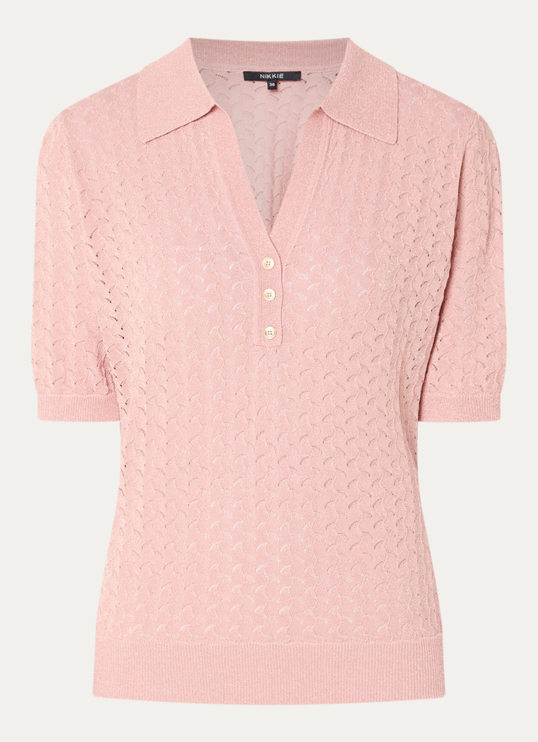 NIKKIE Rouen top met lurex en opengewerkt dessin - voorkant 3 orange