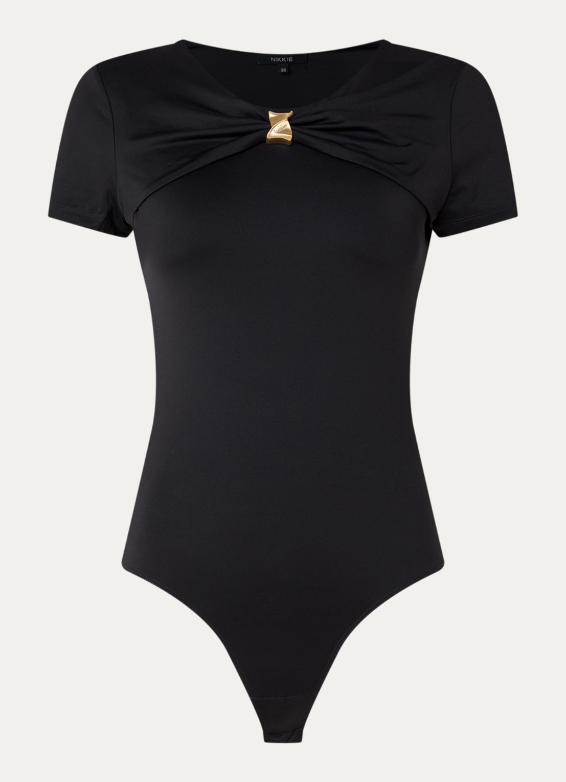 NIKKIE Rubio body top met gedrapeerd detail - voorkant zwart