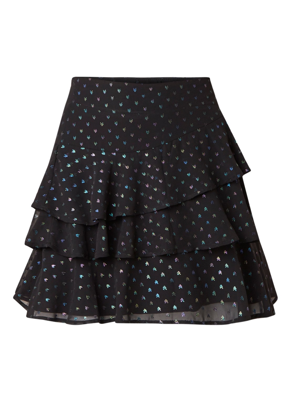 NIKKIE Sassy strokenrok met metallic dessin - voorkant 3 zwart
