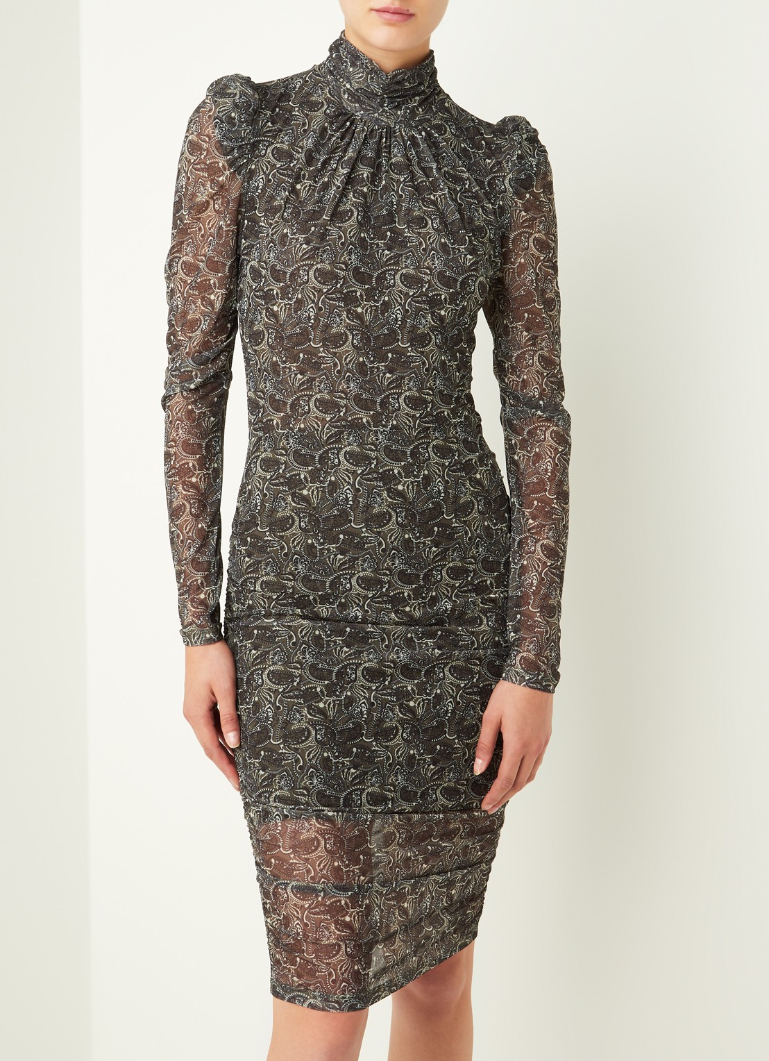 NIKKIE Sinna semi-transparante midi jurk met paisley dessin - detail 4 olijfgroen