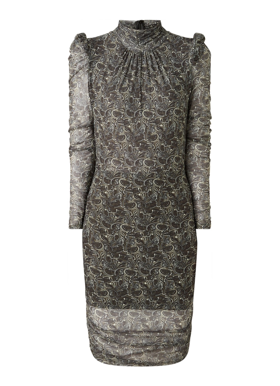 NIKKIE Sinna semi-transparante midi jurk met paisley dessin - voorkant 2 olijfgroen
