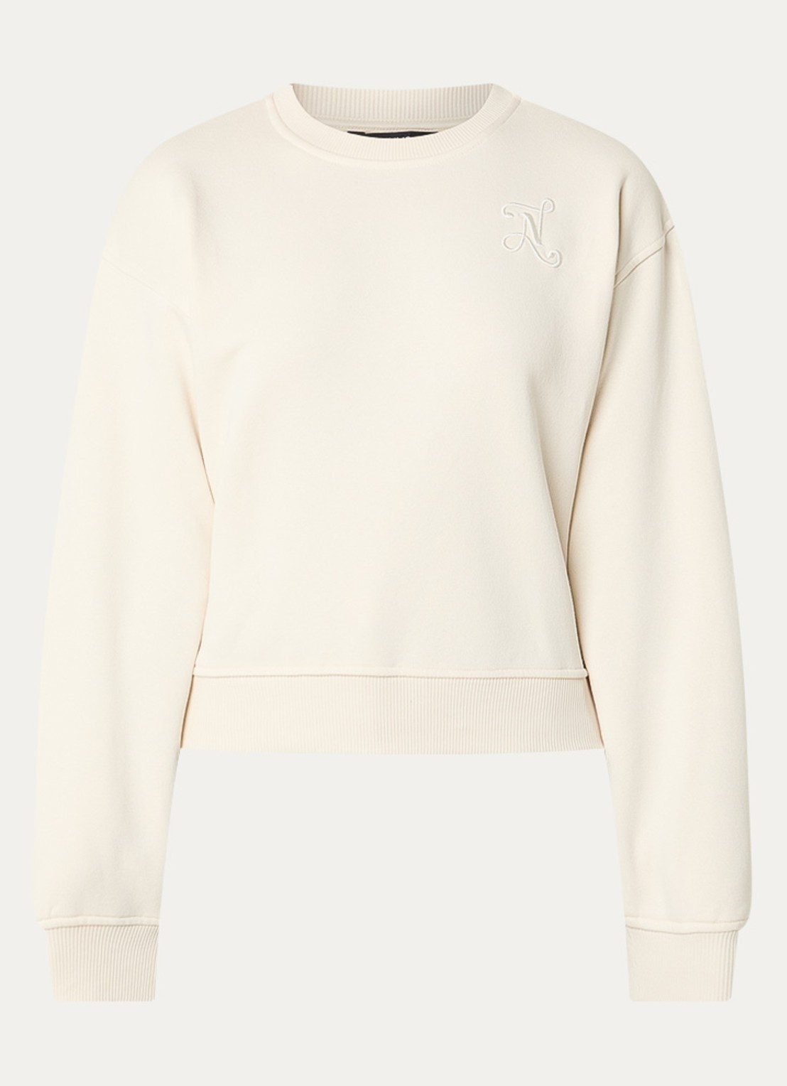 NIKKIE Swirl sweater met logoborduring - voorkant creme