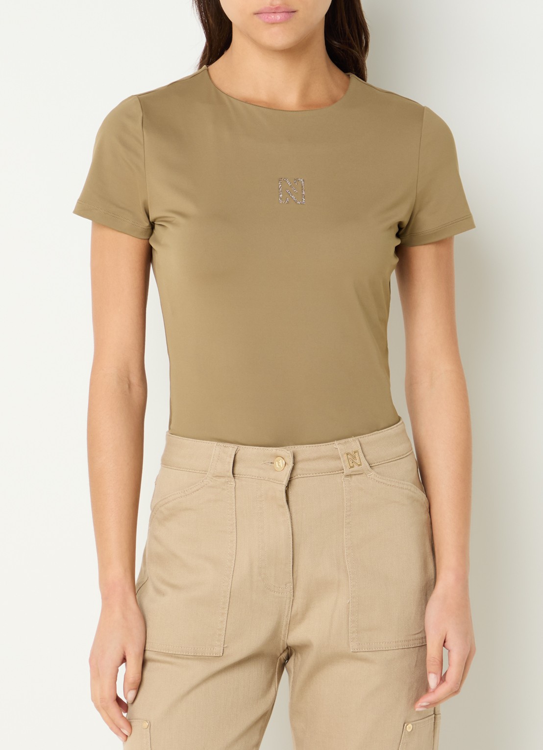 NIKKIE T-shirt met logo en strass - detail 4 lichtbruin
