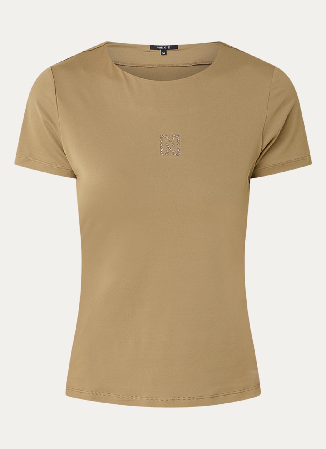 NIKKIE T-shirt met logo en strass - voorkant lichtbruin