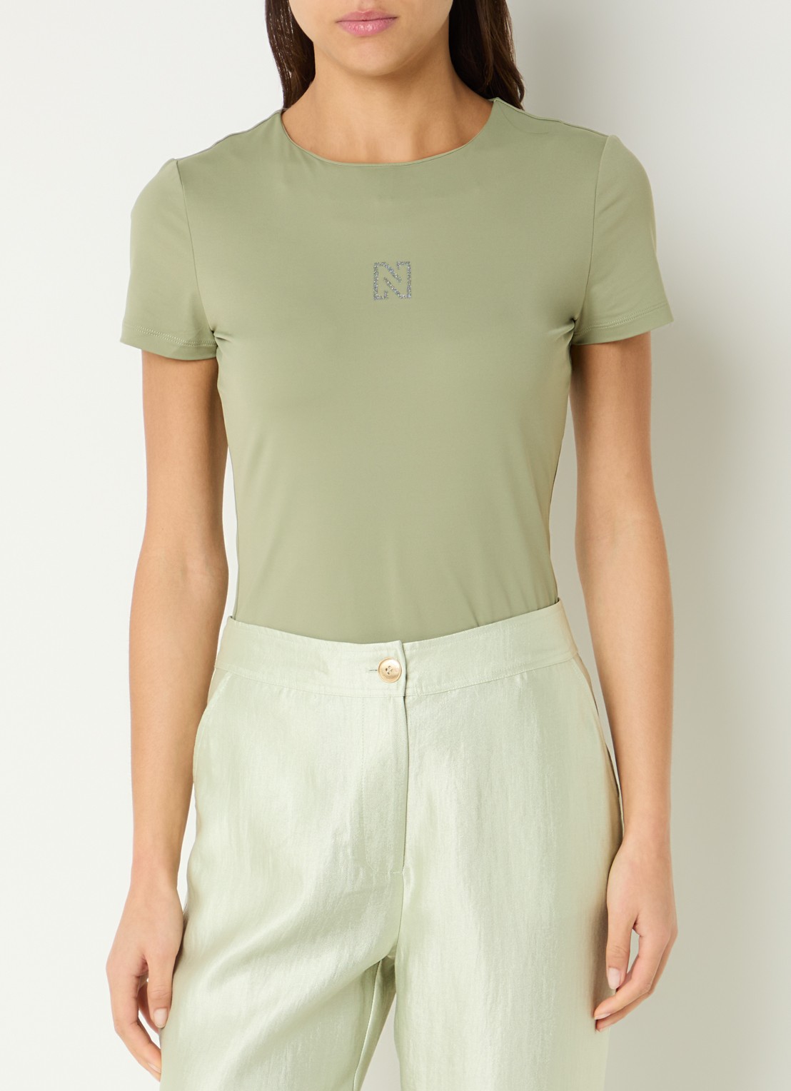 NIKKIE T-shirt met logo en strass - detail 4 olijfgroen
