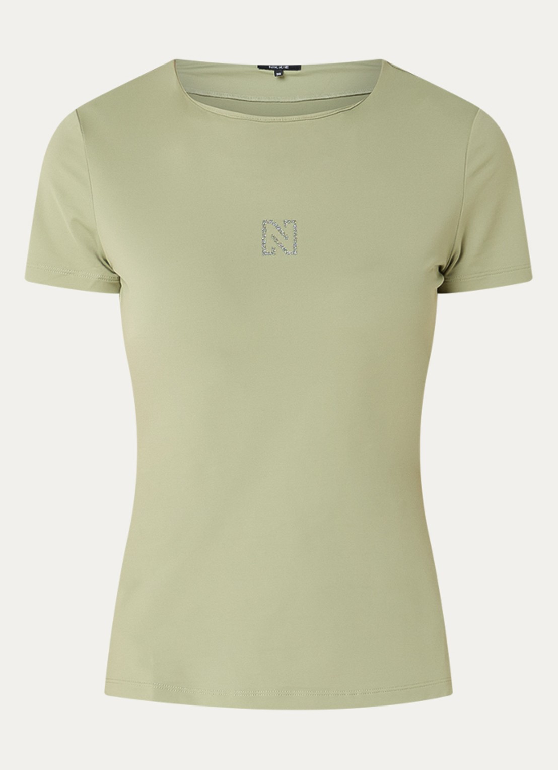 NIKKIE T-shirt met logo en strass - voorkant olijfgroen