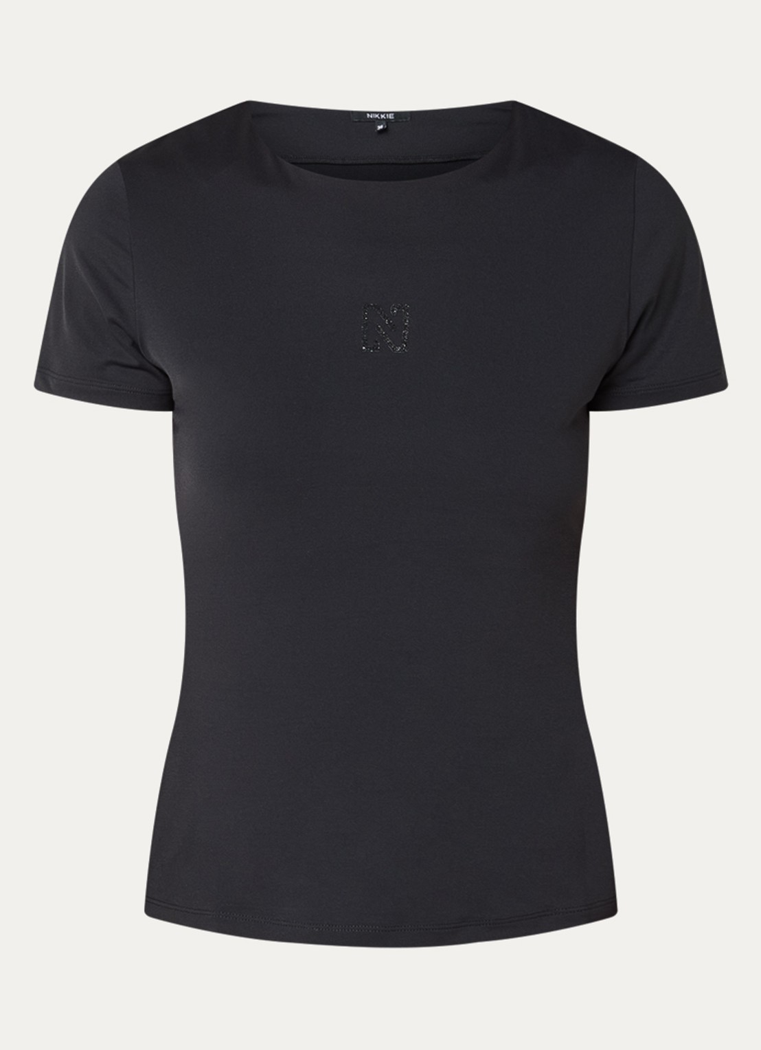 NIKKIE T-shirt met logo en strass - voorkant zwart