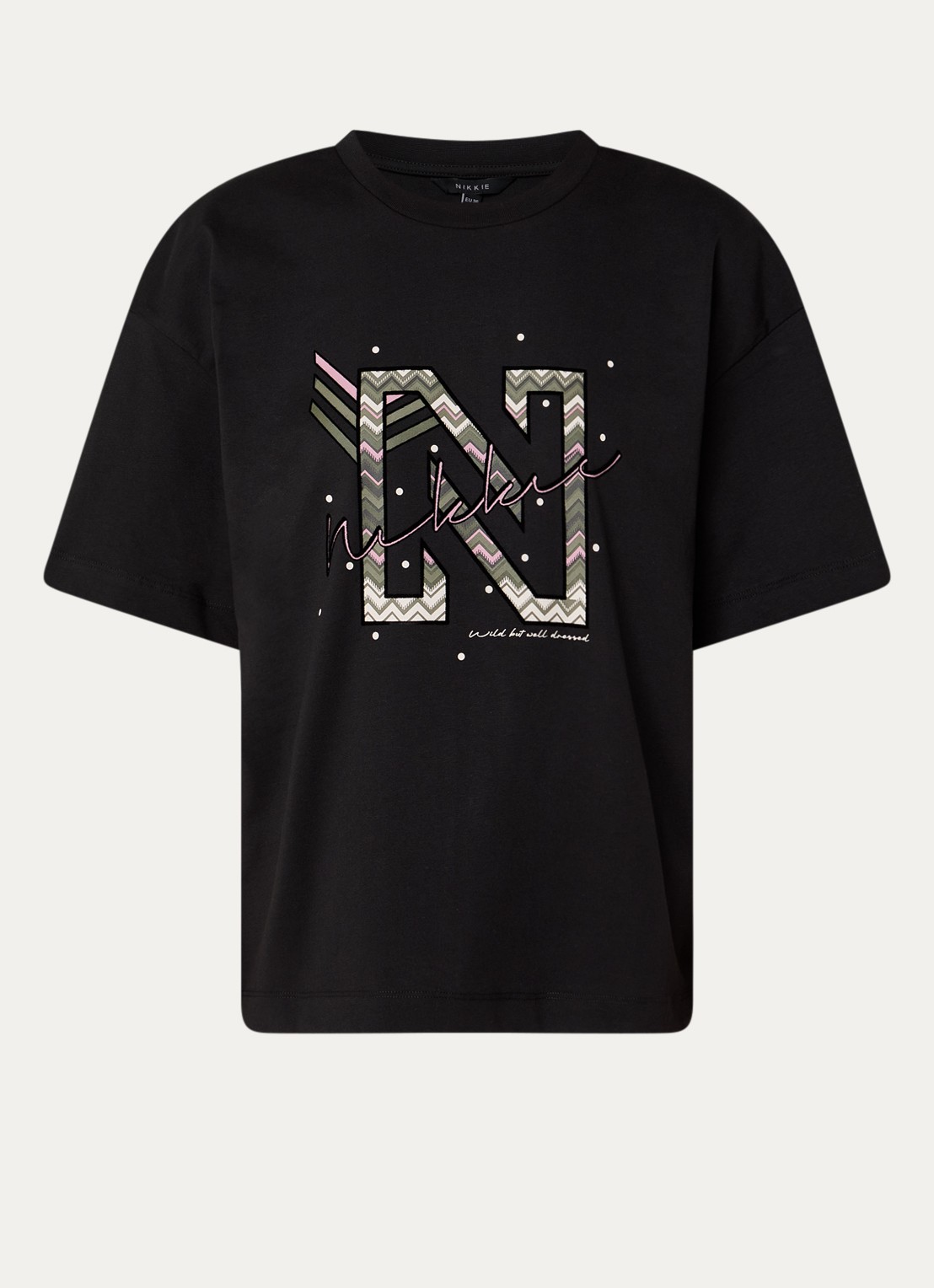 NIKKIE T-shirt met logoprint - voorkant 3 zwart