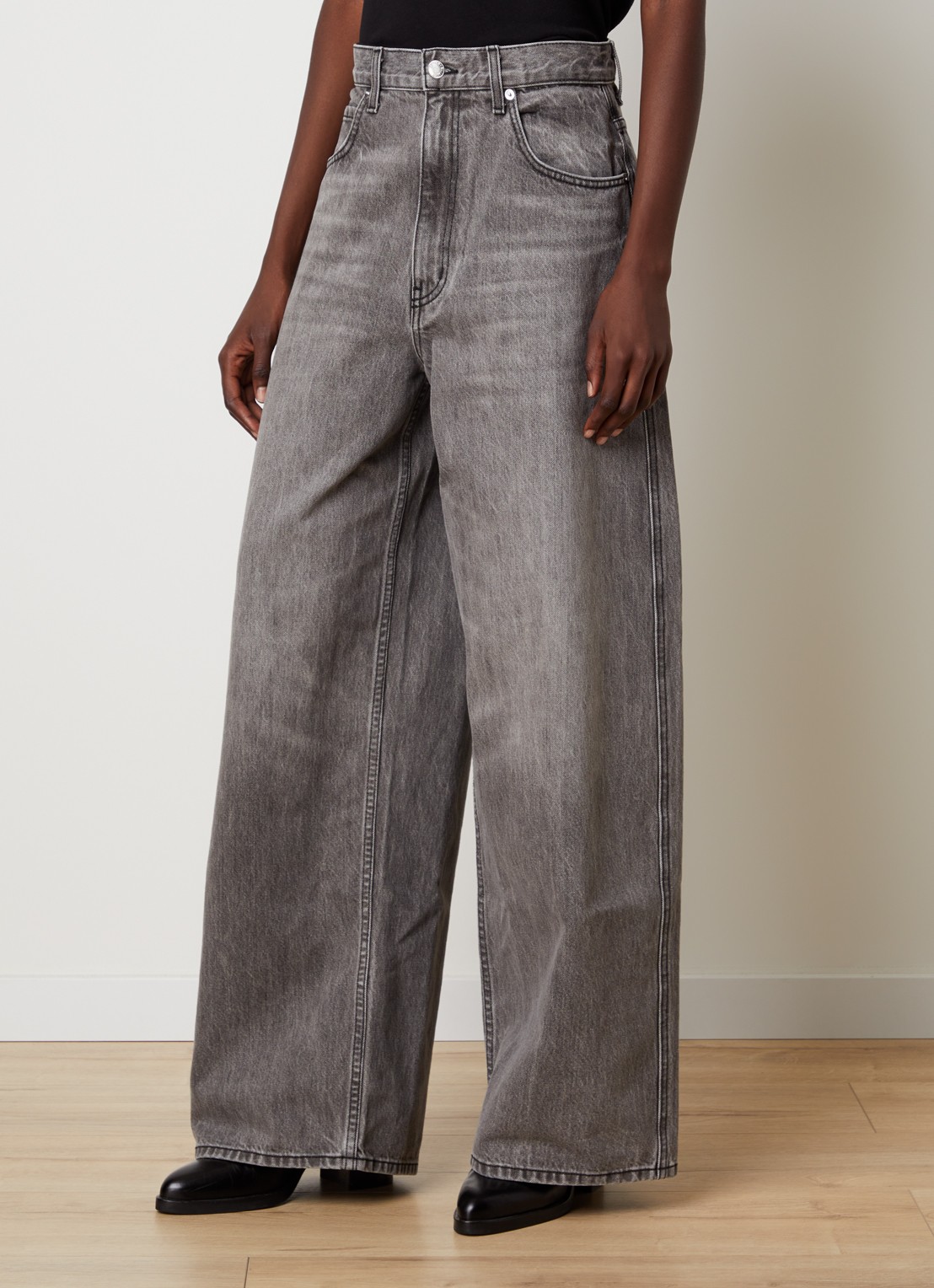Nili Lotan Terese high waist wide leg jeans met gekleurde wassing - detail lichtgrijs