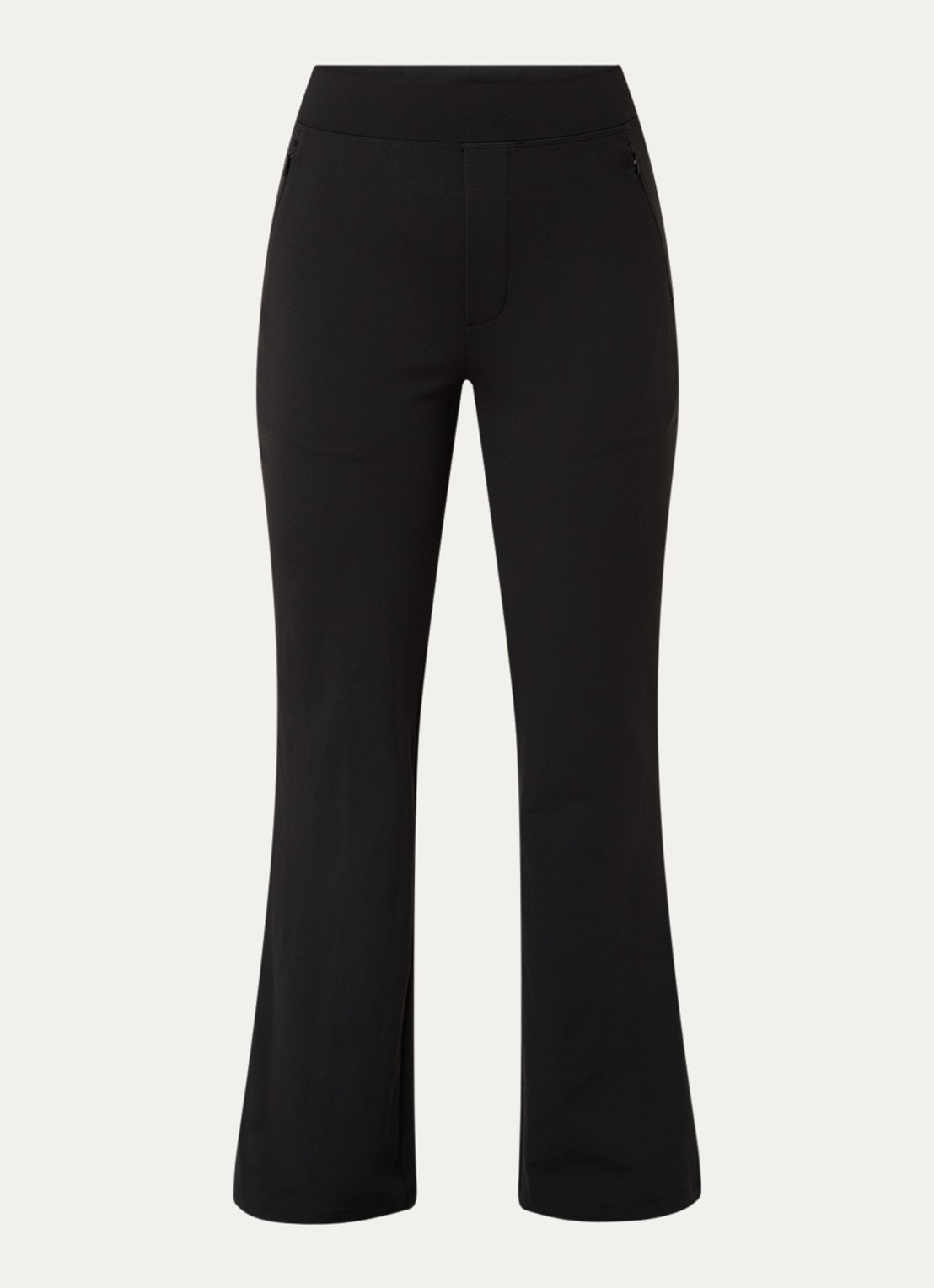 Ninepine Asana high waist bootcut fit broek met ritszakken - voorkant 3 zwart