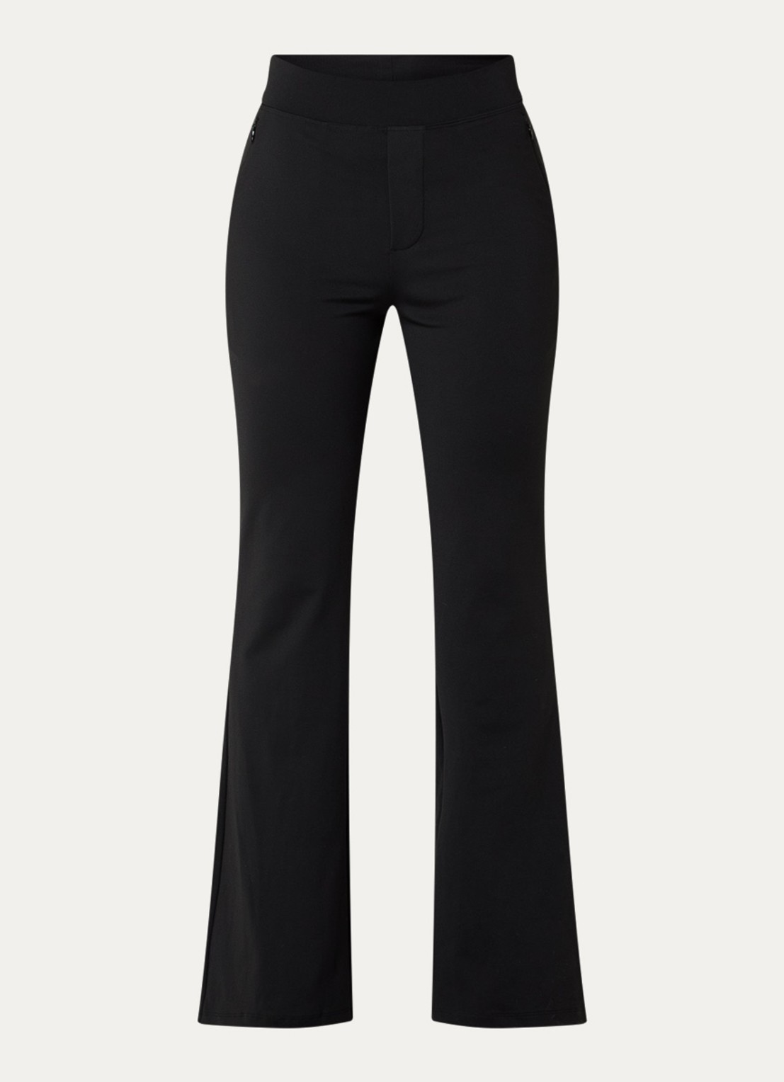 Ninepine Asana high waist bootcut fit broek met ritszakken - voorkant 3 zwart