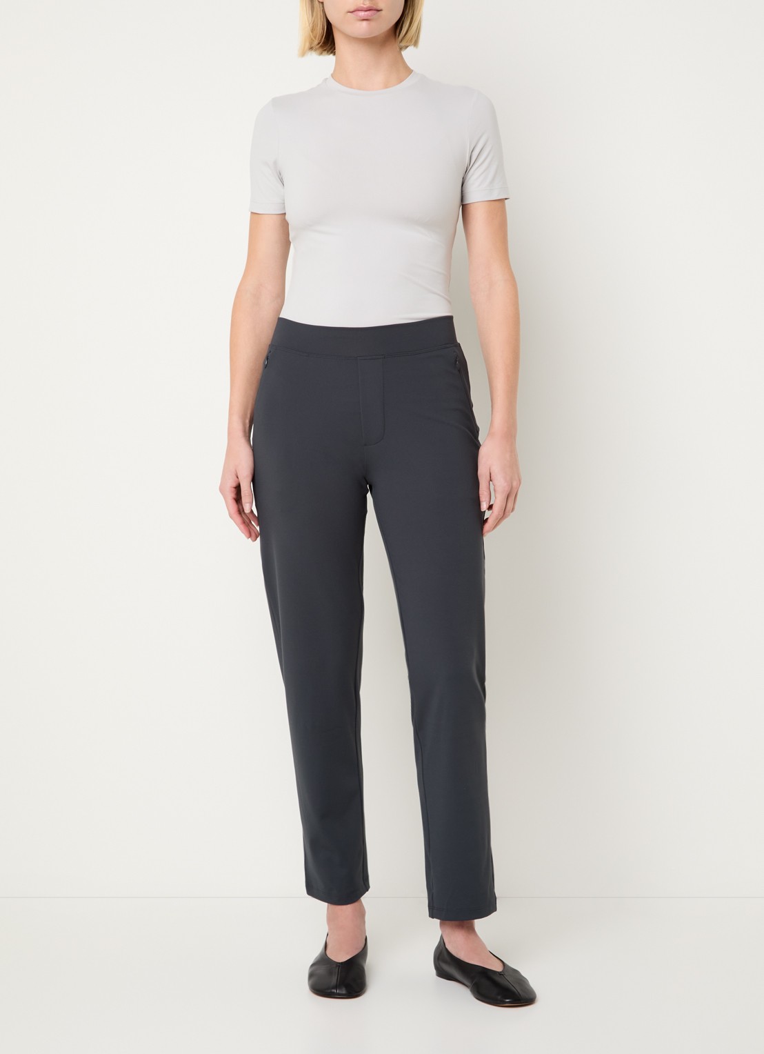 Ninepine Asana high waist slim fit broek met ritszakken - voorkant 2 donkergrijs