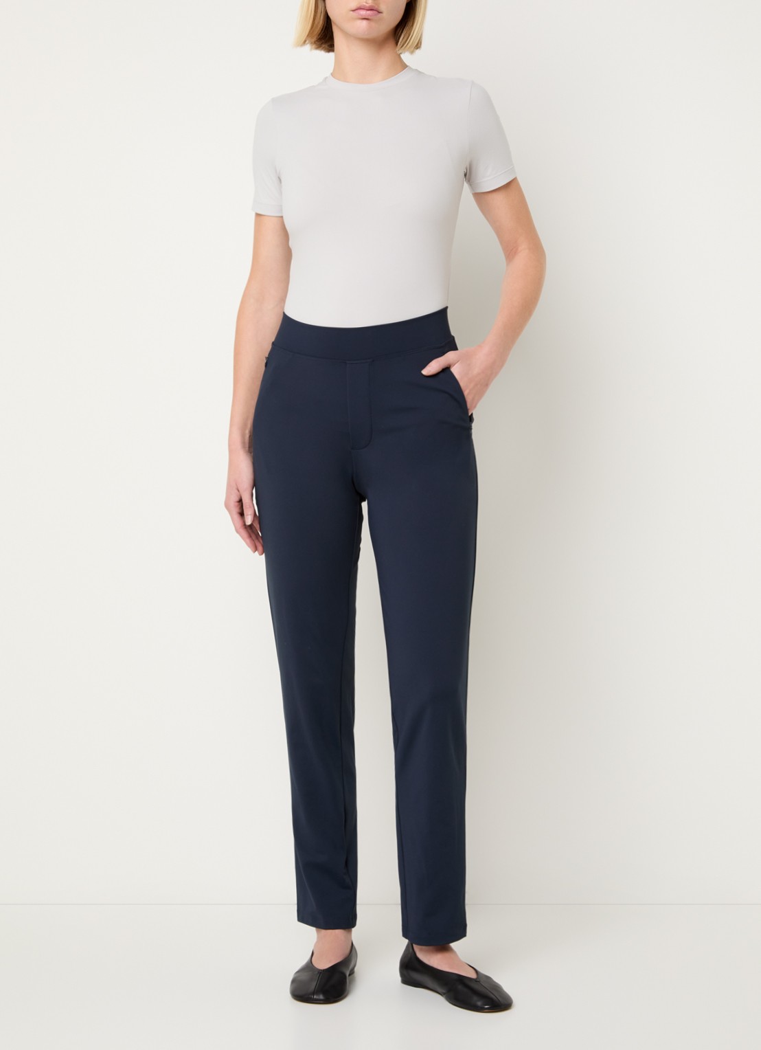 Ninepine Asana high waist slim fit broek met ritszakken - voorkant 4 donkerblauw