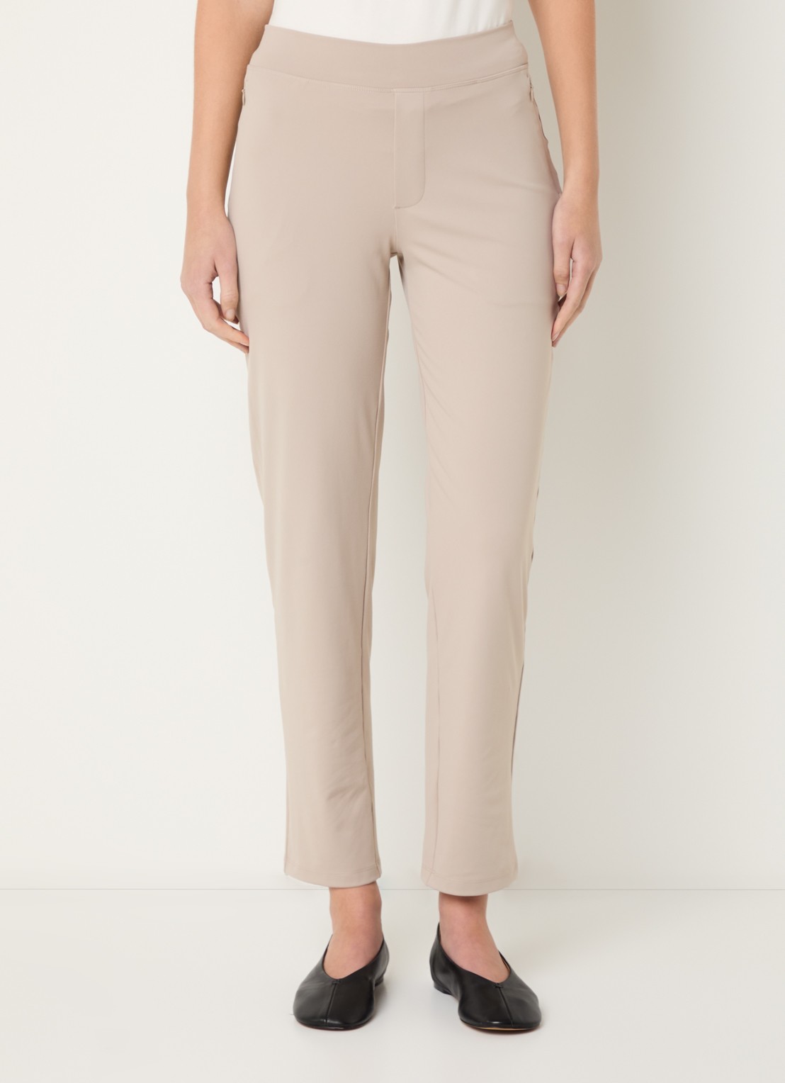Ninepine Asana high waist slim fit broek met ritszakken - detail beige