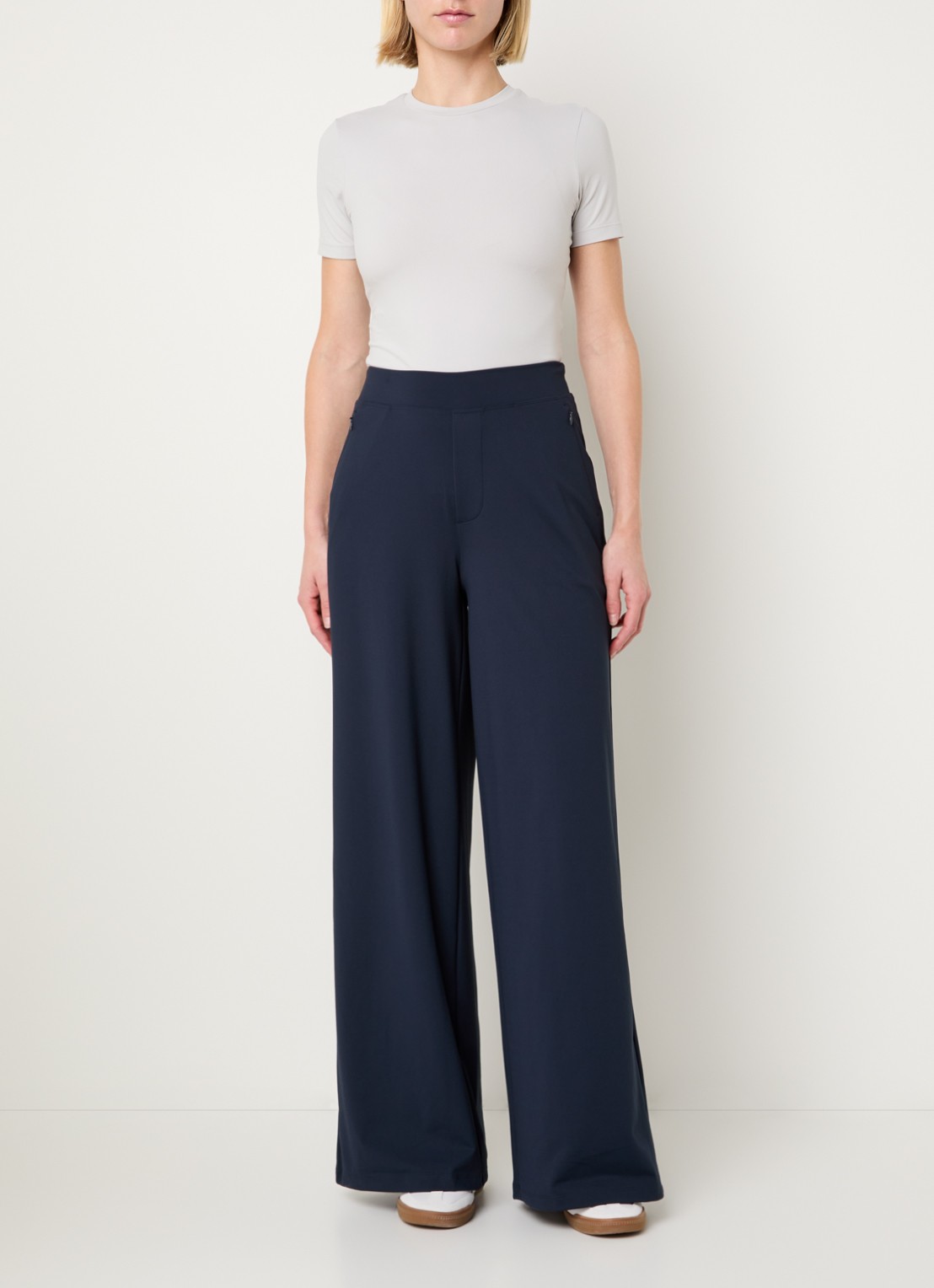 Ninepine Asana high waist wide fit broek met ritszakken - voorkant 2 donkerblauw