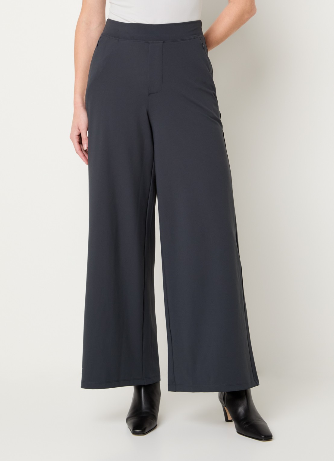 Ninepine Asana high waist wide fit broek met ritszakken - detail 4 donkergrijs