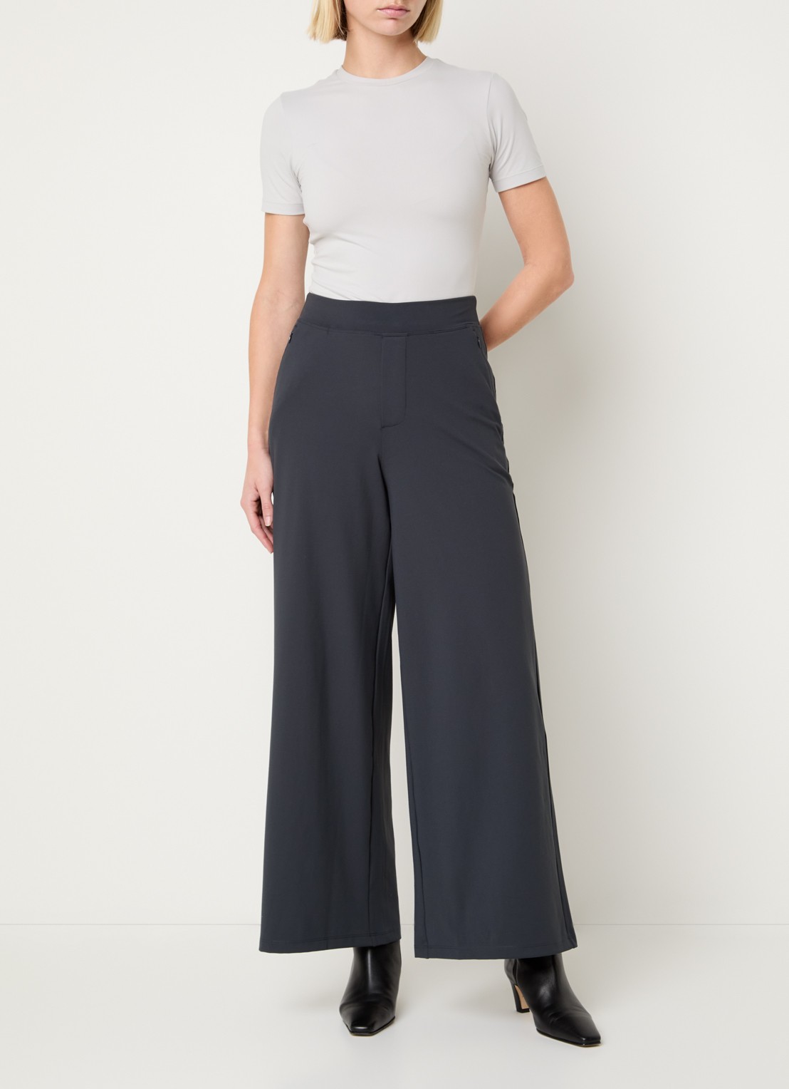 Ninepine Asana high waist wide fit broek met ritszakken - voorkant 3 donkergrijs
