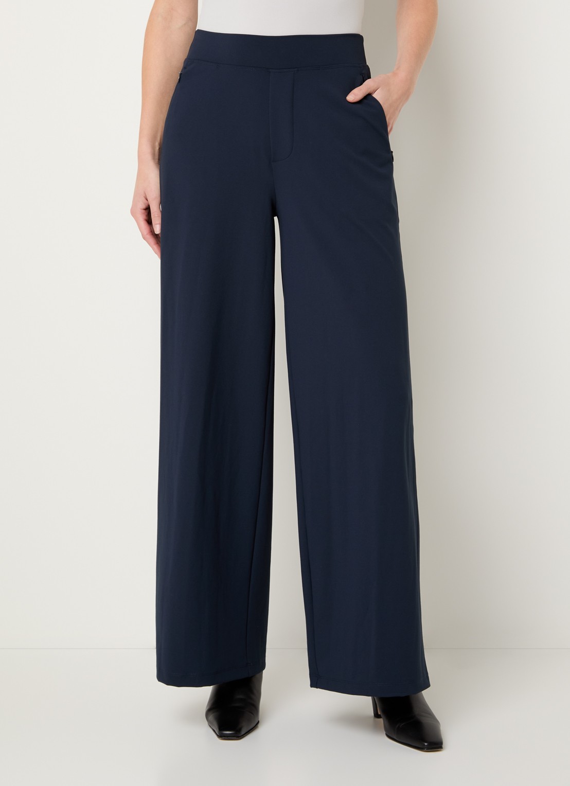 Ninepine Asana high waist wide fit broek met ritszakken - detail 4 donkerblauw