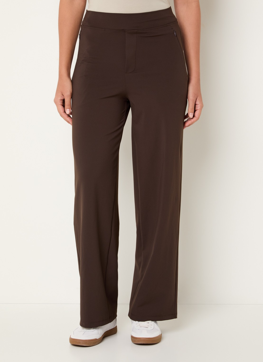 Ninepine Asana high waist wide fit pantalon met ritszakken - detail 4 donkerbruin