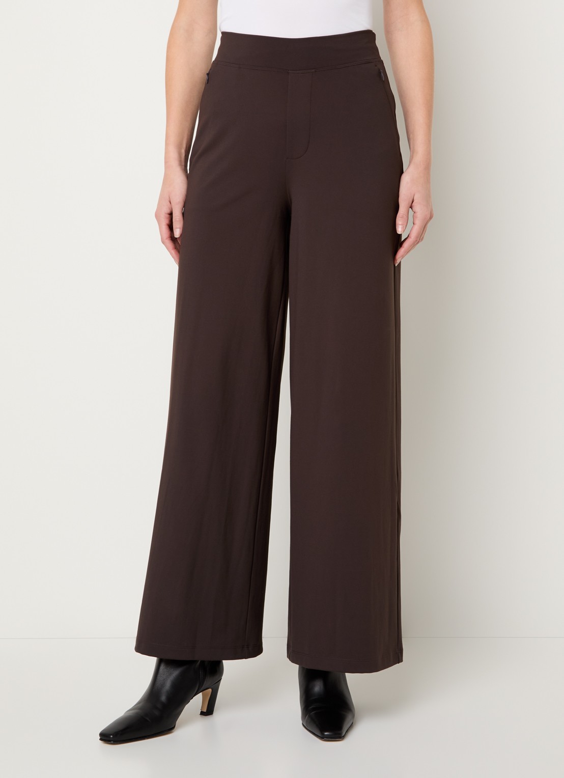 Ninepine Asana high waist wide fit pantalon - detail donkerbruin