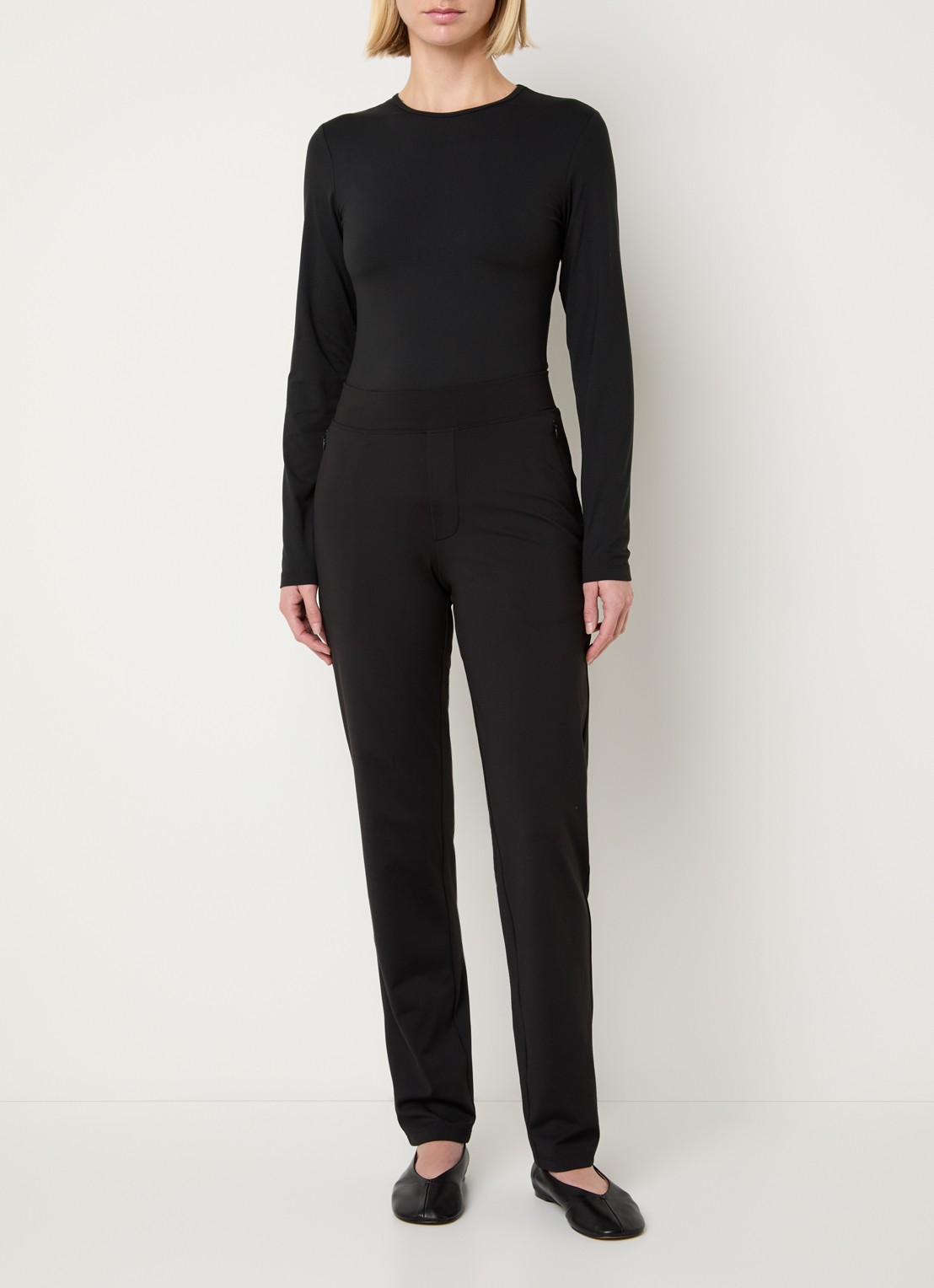 Ninepine High waist slim fit broek met ritszakken - voorkant 2 zwart
