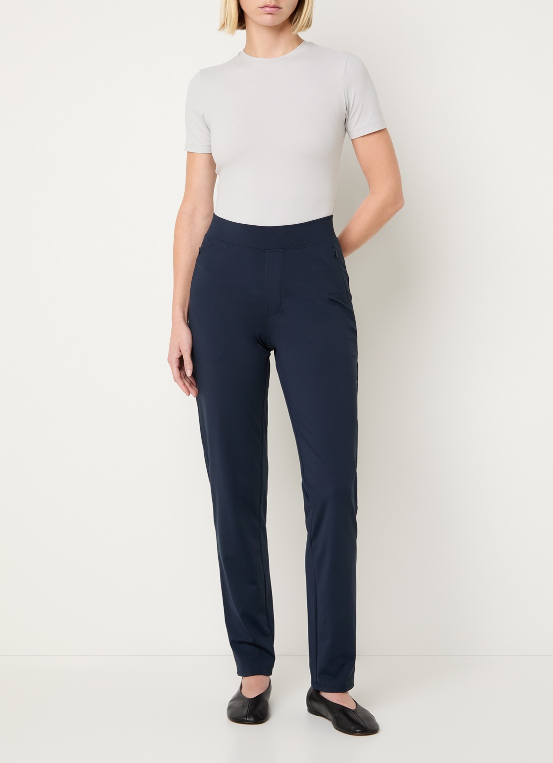 Ninepine High waist slim fit broek met ritszakken - voorkant 6 donkerblauw