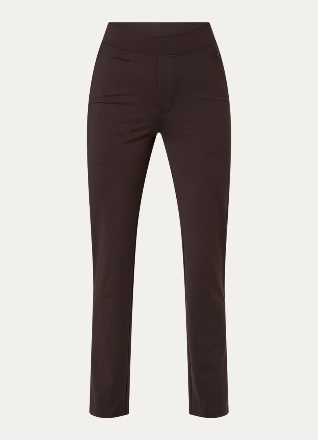 Ninepine High waist slim fit broek met ritszakken - voorkant 3 donkerbruin