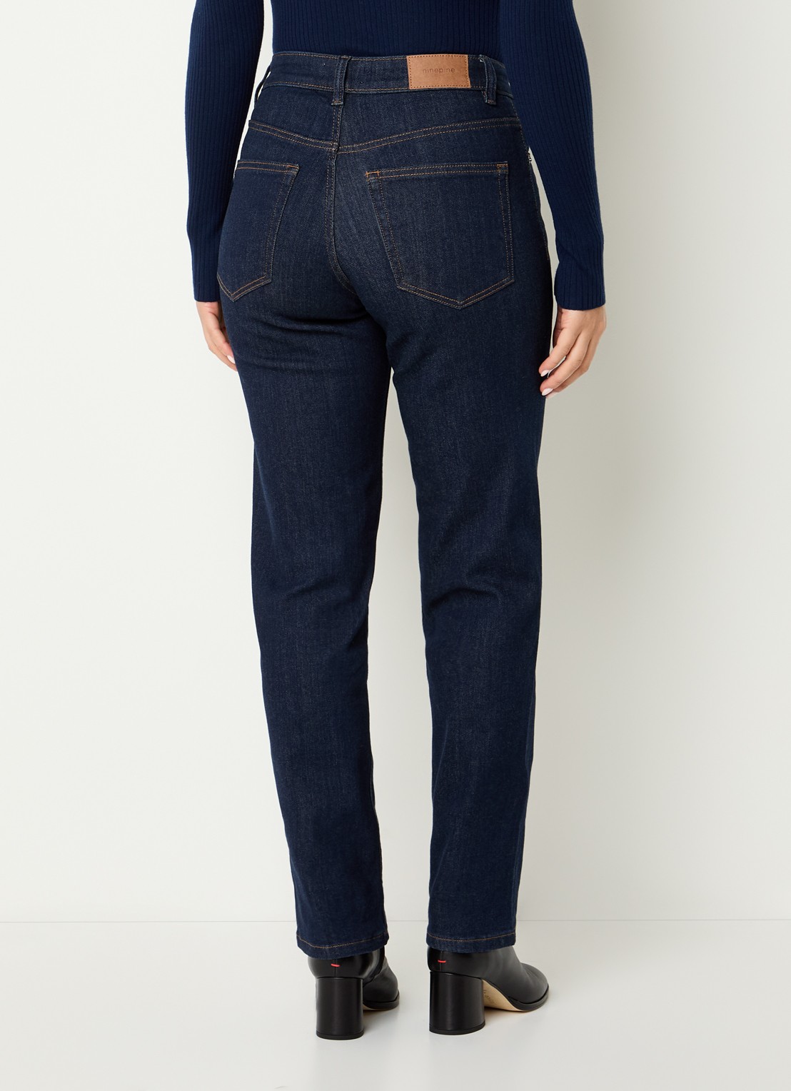 Ninepine High waist slim fit jeans met donkere wassing - achterkant indigo