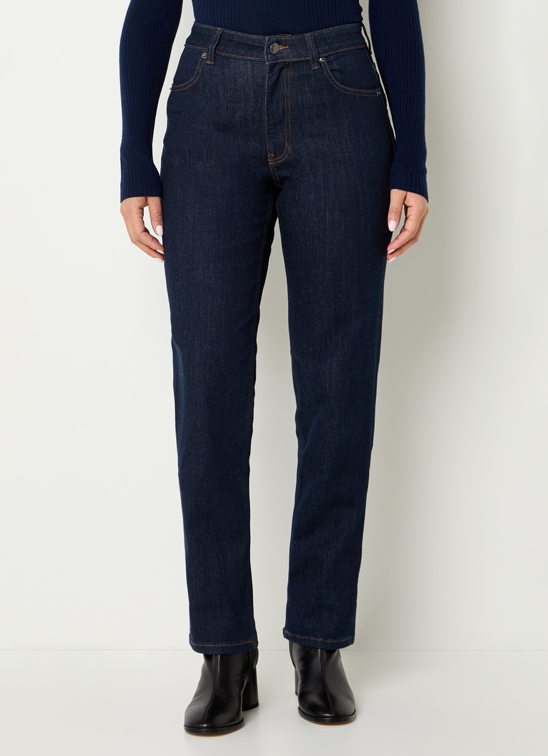 Ninepine High waist slim fit jeans met donkere wassing - detail 4 indigo