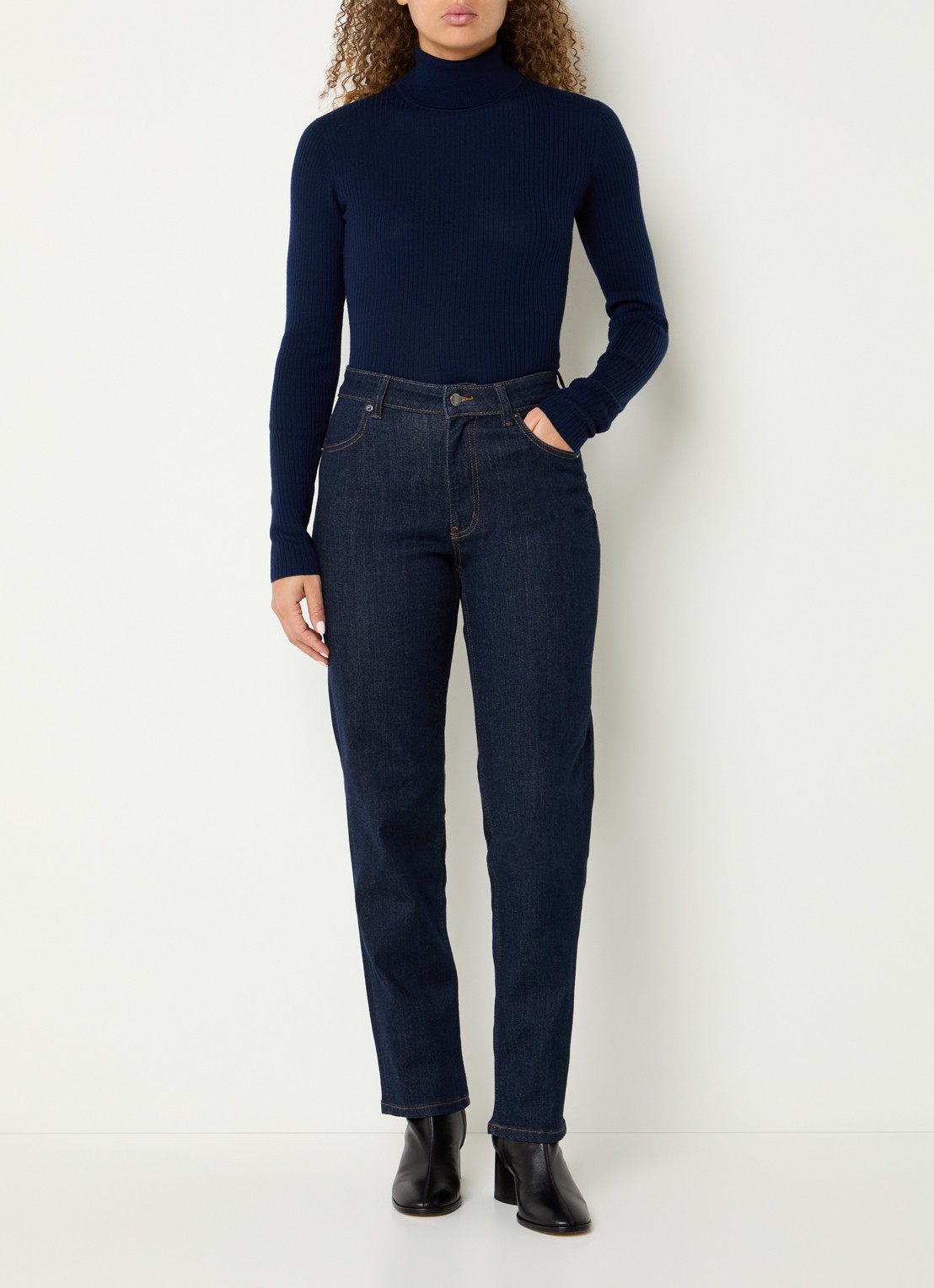 Ninepine High waist slim fit jeans met donkere wassing - voorkant 3 indigo