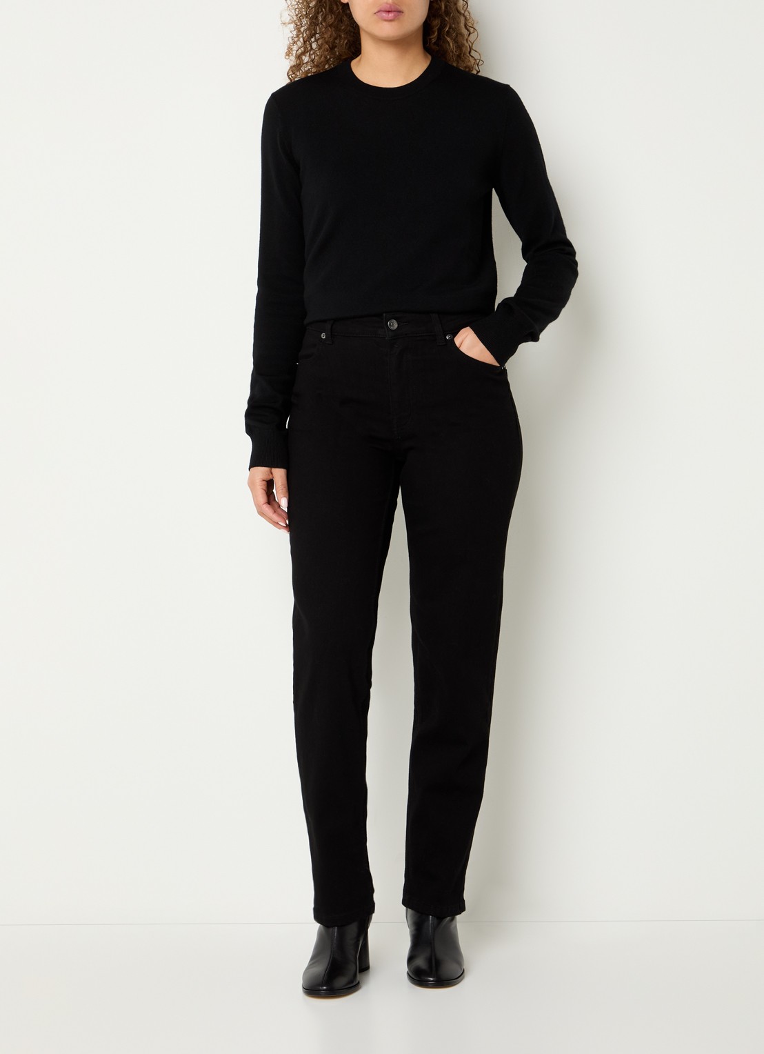 Ninepine High waist slim fit jeans met gekleurde wassing - voorkant 2 zwart