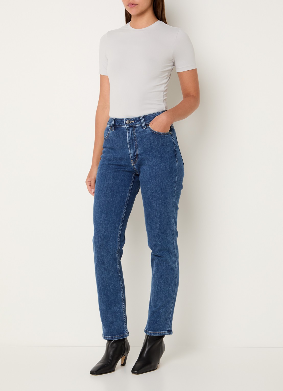 Ninepine High waist slim fit jeans met gekleurde wassing - voorkant 3 indigo