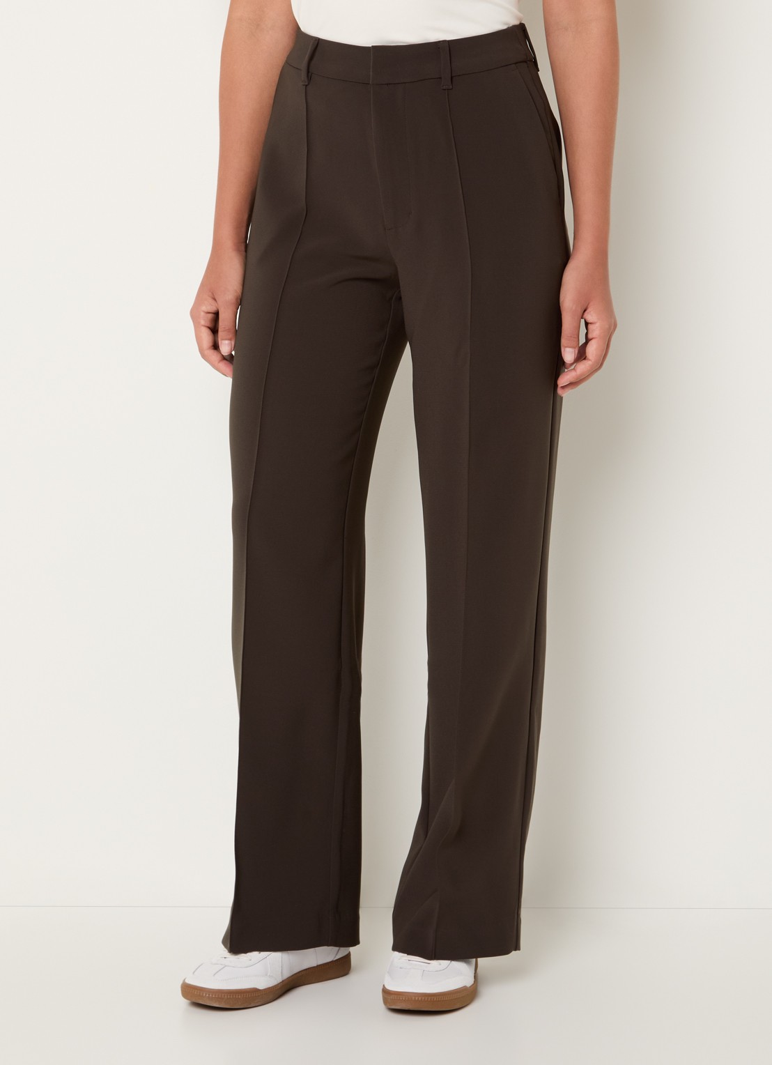 Ninepine High waist straight fit pantalon met steekzakken - detail 2 donkerbruin