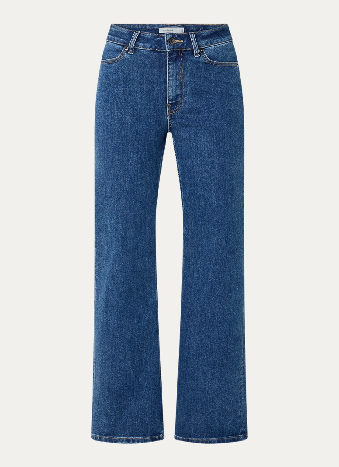 Ninepine High waist straight leg jeans met stretch - voorkant indigo