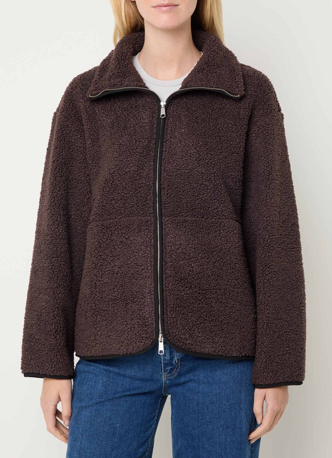 Ninepine Jack van fleece met ritszakken - detail 4 kastanjebruin