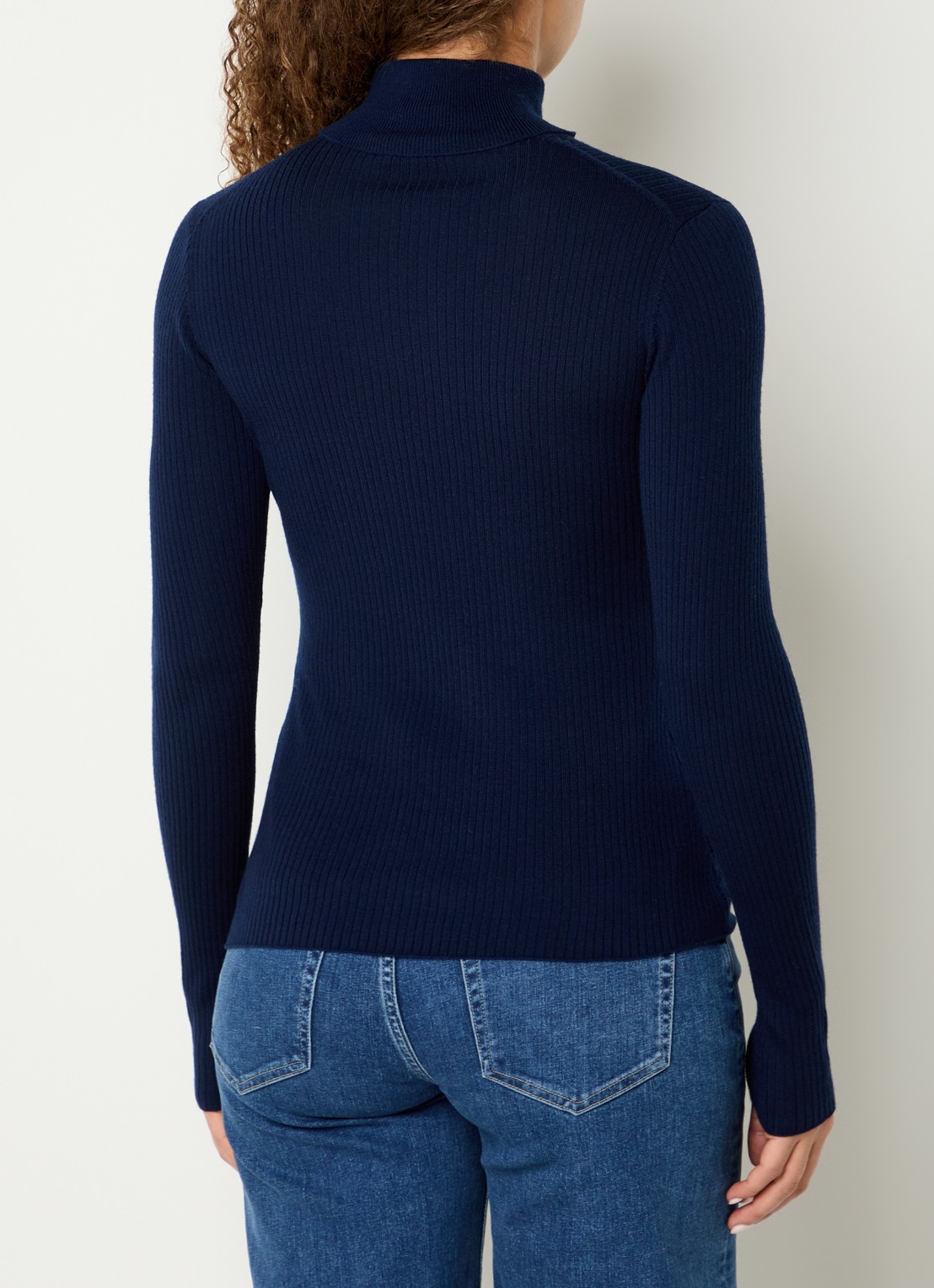 Ninepine Ribgebreide trui van merino wol met col - achterkant donkerblauw