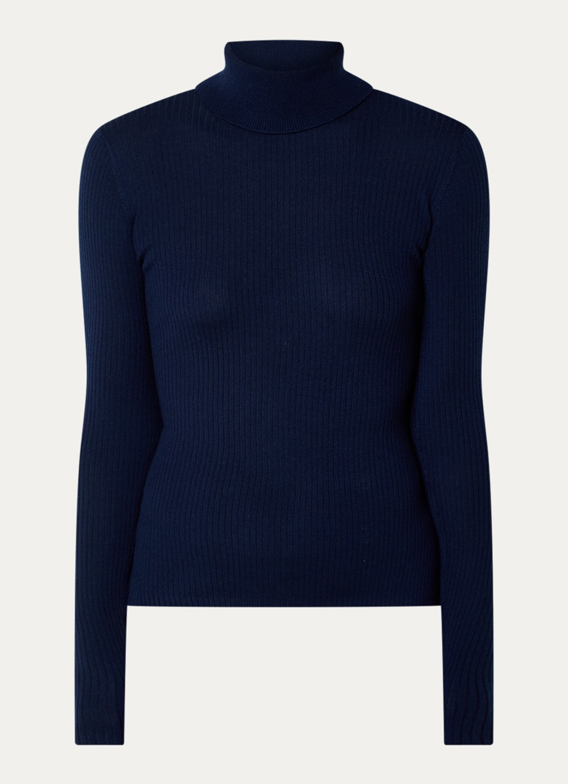 Ninepine Ribgebreide trui van merino wol met col - voorkant 3 donkerblauw